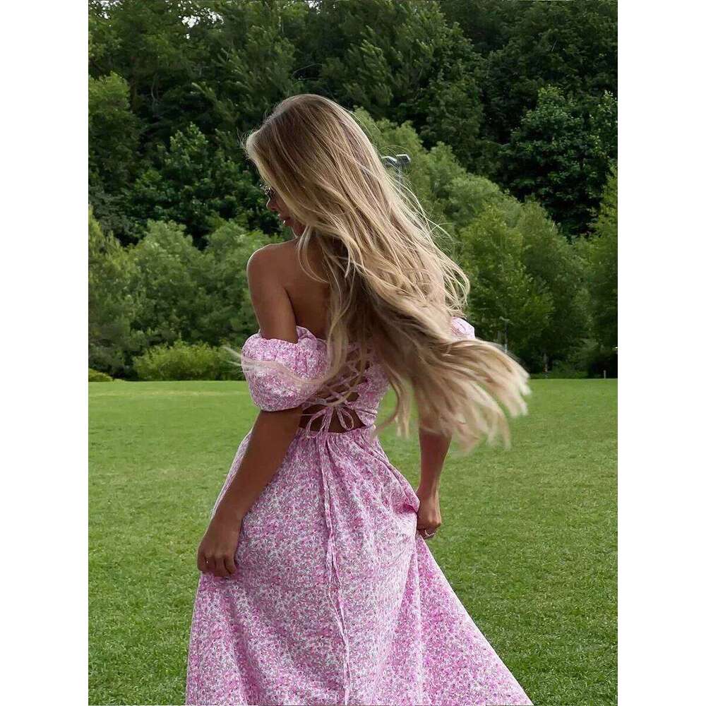 Wolfeel Women's Off Shoulder Floral Summer New Fashionable Slit Long Slim Fit Print Dress Sexy Hot Girl Evening Dresses