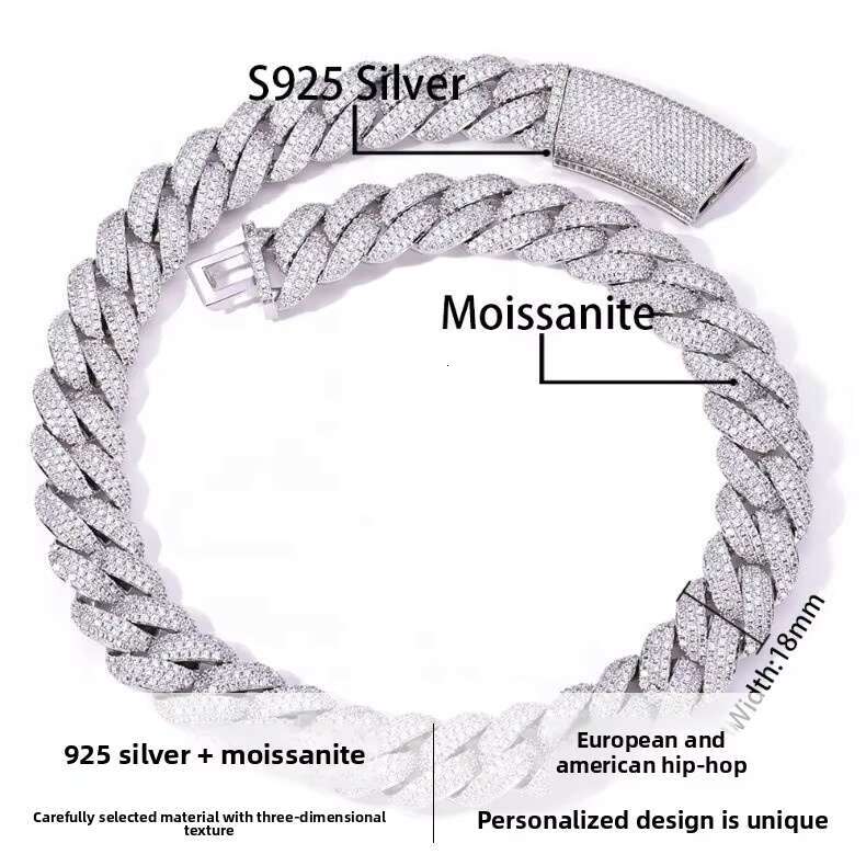 OACOCA Hip Hop S925 Silver Moissanite Cuban Chain Necklace for Men 18k Gold Plated Necklaces for Women Fine Jewelry Iced Out Necklace