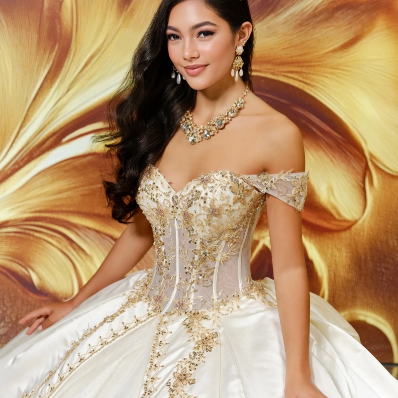Ivory Quinceanera Dresses Ball Gown Off The Shoulder Applique Lace Beading Crystal Tull Sweet 16 Dress Vestidos 15 De Anos