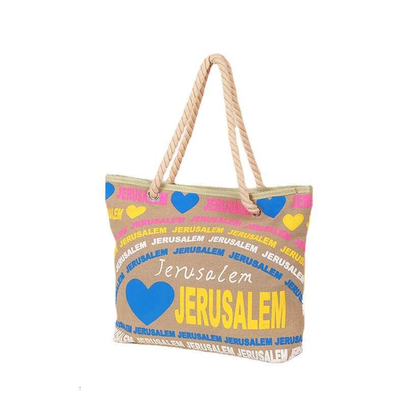 New Beach Printed Letter Personalized Shoulder Cotton Rope Tote Large Capacity Canvas Bag