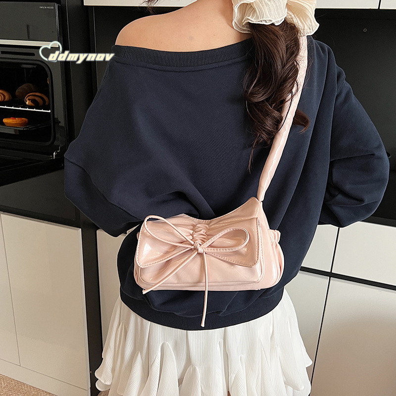 Trendy Sweet Bowknot Pleated Handbag Underarm for Women 2025 Summer New Fashion Single Shoulder Tote Bag ddmynov