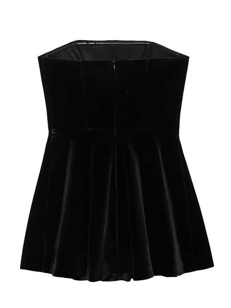 TFMLN Solid Velvet Strapless Mini Dress For Women Elegant Off Shoulder Sleeveless A-Line Party Dress Back Zipper Sweet Dress XJ250610