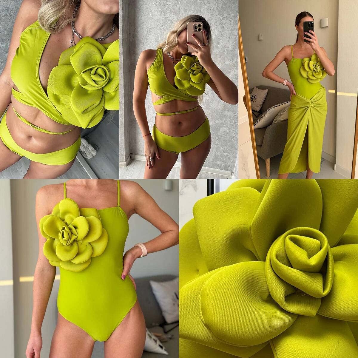 2025 3D Flower Bikini Set With Cover Up Swimsuit Women Sexy Floral Swimwear High Waist Monokini Desire Bodysuit Swim Suit