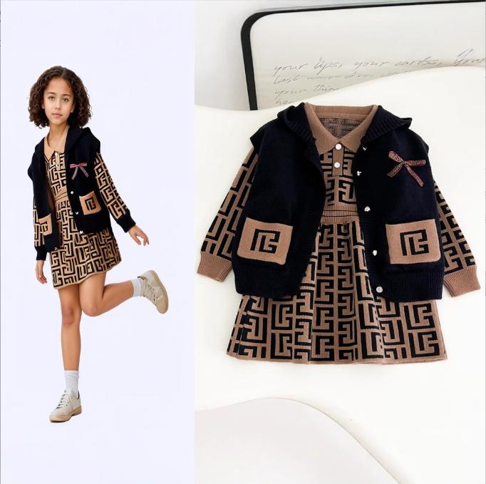 2025 Girls Winter Clothes Set Long Sleeve Sweater Shirt and Skirt 2 Pcs Clothing Suit Spring Outfits for Kids Girl's Clothes