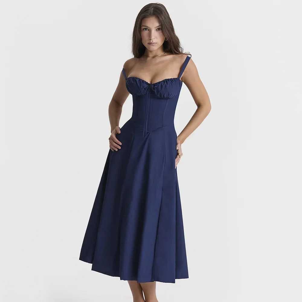 Summer New Fashion French Style Elegant Casual Tied Waist-fitted Slimming Dress Womens Foreign Trade Sleeveless Side Slit DressXJ250610