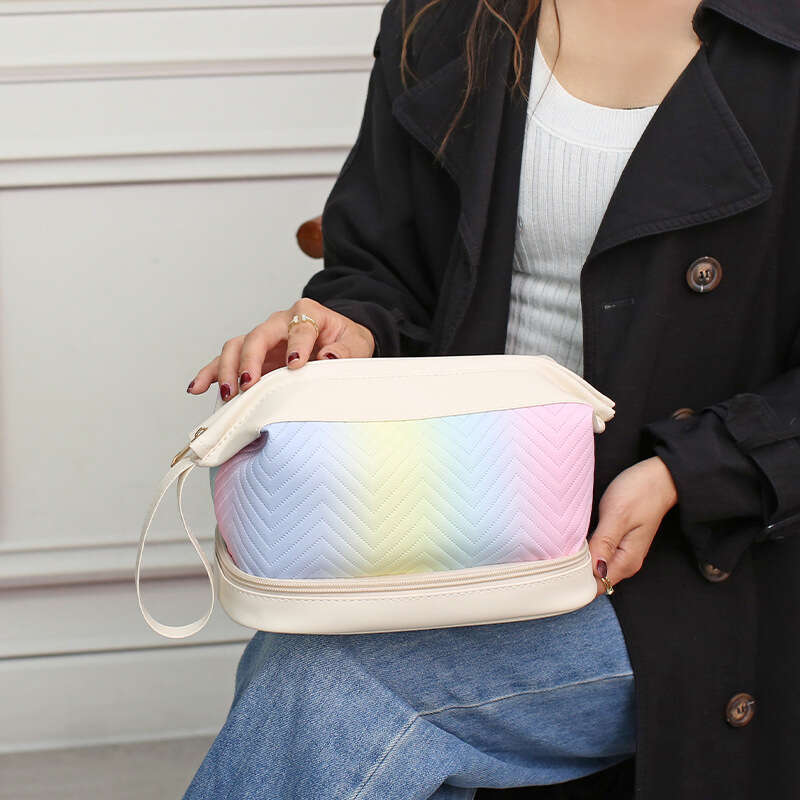 2025 New Large Capacity Double Layer Travel Portable Toiletry Gradient Color High-end Makeup Storage Bag