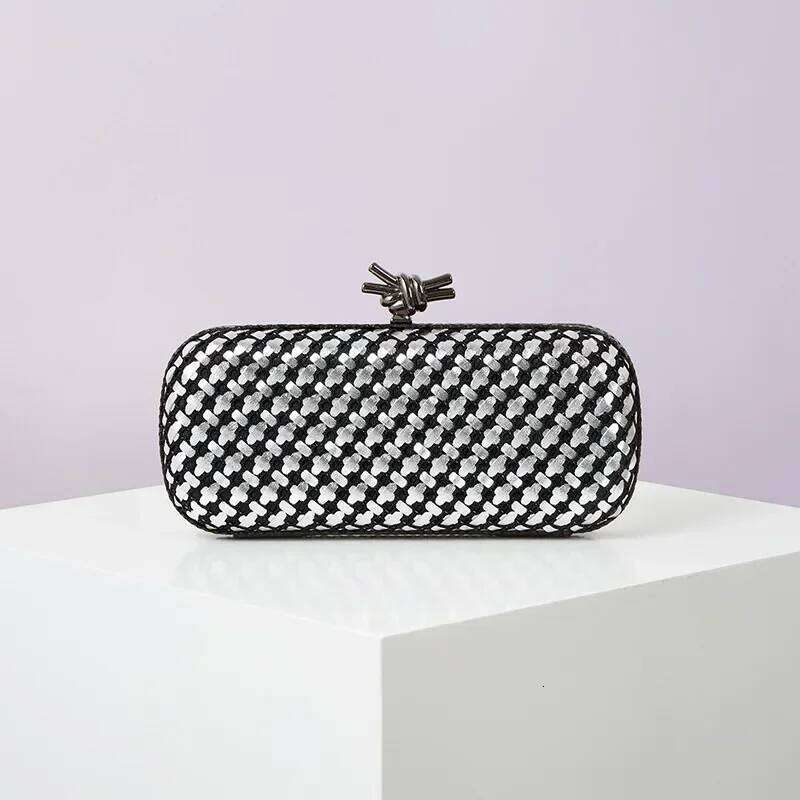 Woven Evening Bag for Women Microfiber Handbag Formal Wedding Prom Party Contrast Color Knot Braid Clutch with Chain Small Bags