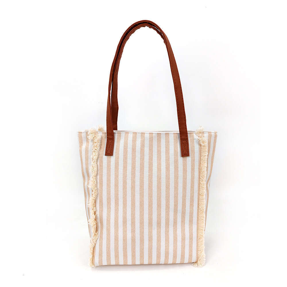 2024 Casual Style Beach Single Canvas Classic Striped Shoulder Large Capacity Shopping Bag
