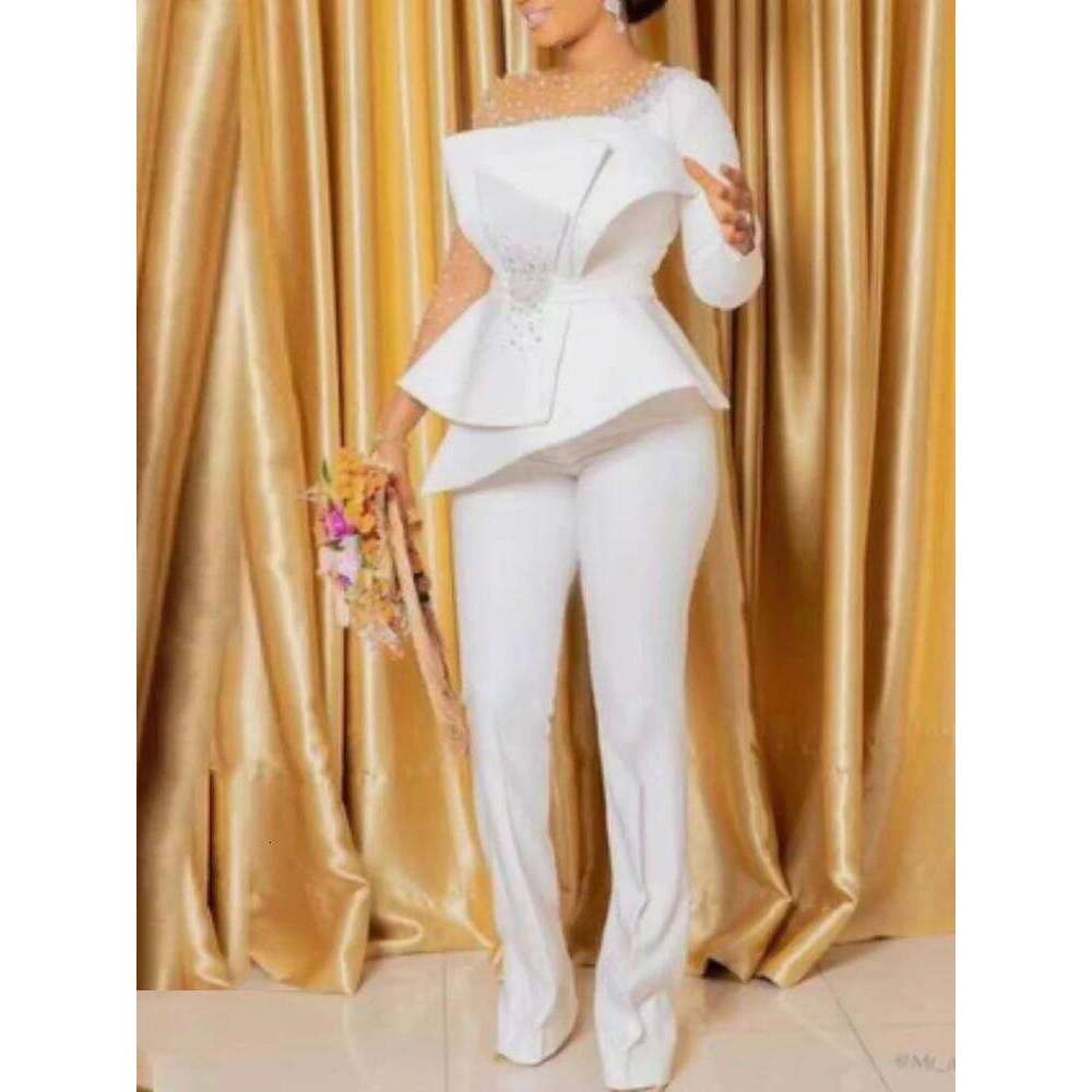 AOMEI Women Jumpsuit Vintage Beaded Long Sleeve Patchwork Mesh One Piece Romper Beading Elegant Party Birthday Event African New