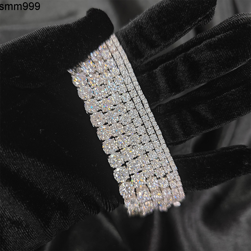 U02B Abiding Custom 925 Sterling Silver White Moissanite Diamond Tennis Bracelet S925 3mm 5mm Round Moissanite Tennis Bangle
