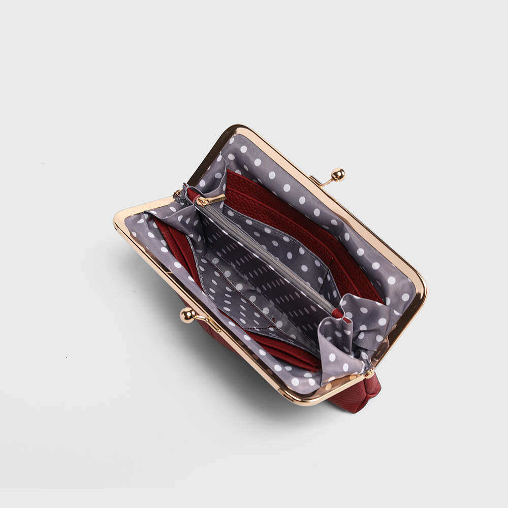 New Genuine Leather Long Clutch Simple Fashion Clip First Layer Cowhide Wallet Gold Frame Storage Bag Large Capacity