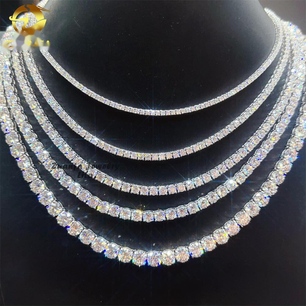 OACOCA Hip Hop Tennis Chain Jewelry 2MM 3MM 4MM 5MM 6.5MM D-Vvs Moissanite Diamond Moissanite Necklace