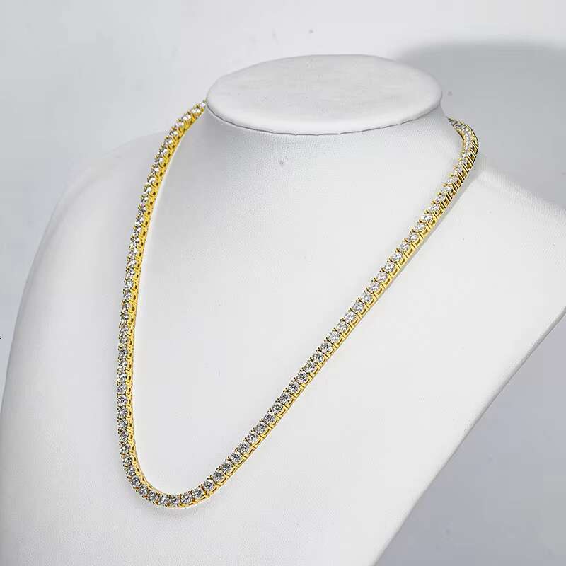 MOISSANITE 4mm Stone Hiphop Women Necklace Silver Tennis Chain Fine Jewelry Necklace OACOCA