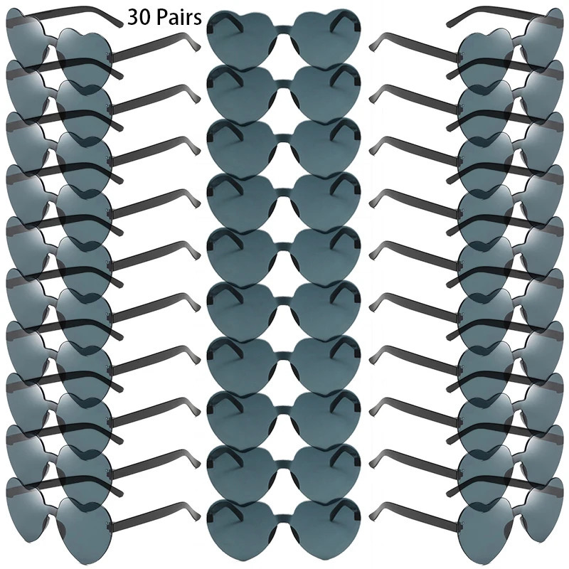 30 Pairs Per Set Heart Shaped Sunglasses Cute Rimless Solid Color Beach Vacation Shades Women Fashion Rave Sun Glasses 250530