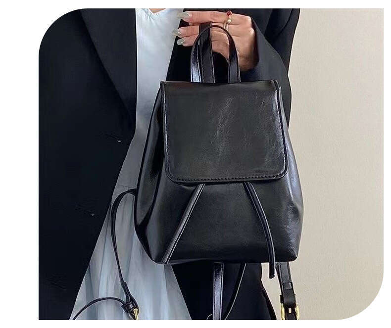 Compact Brown Student Backpack 2025 New PU Soft Leather Texture Simple Versatile Commuter Bag