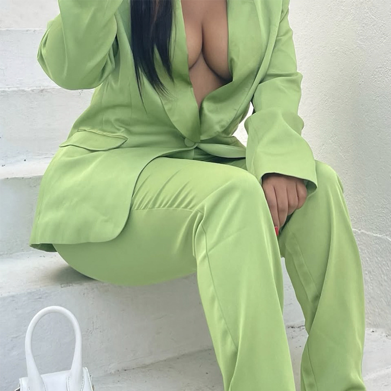 Casual Women Suit Evening Dress V-Neck New Party Prom Gowns Solid Color 2-Pieces Coat Pants Prom Dress Plus Size Customized vestidos de novia