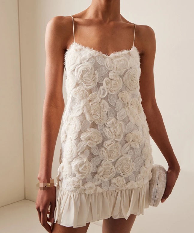 Three dimensional rose decorated ruffle edge patchwork suspender dress 2025