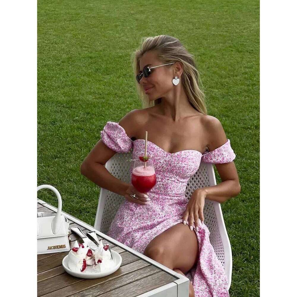 Wolfeel Women's Off Shoulder Floral Summer New Fashionable Slit Long Slim Fit Print Dress Sexy Hot Girl Evening Dresses