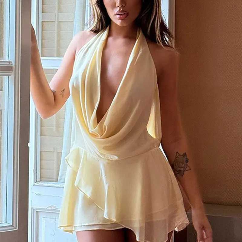 New Halter Women Dresses Fashion Summer Solid Sleeveless Sexy V-Neck Low Chest Mini Dresses Casual Slim Streetwear Female Dress XJ250610