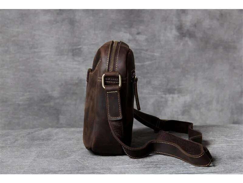 Vintage natural genuine leather men's small phone fashion casual crazy horse cowhide daily shoulder messenger bag
