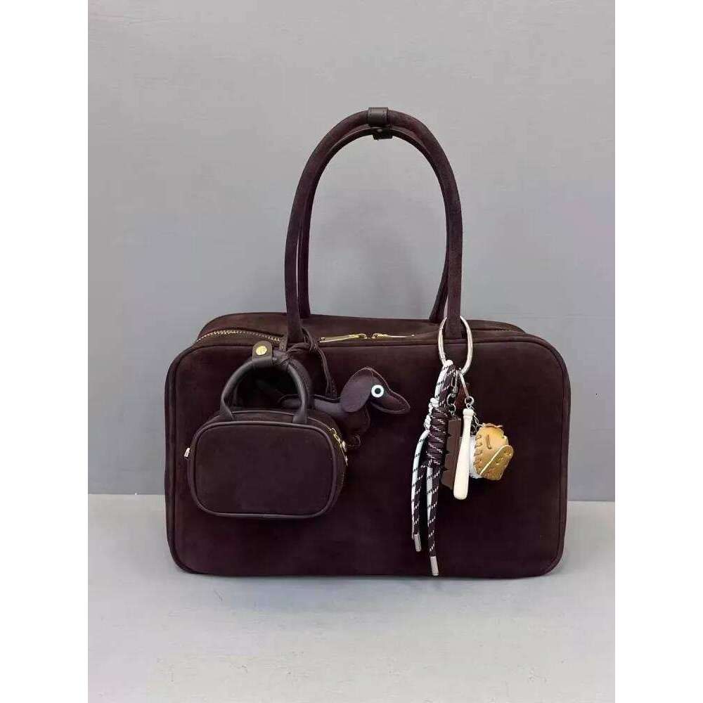 Autumn Winter Retro Suede Cowskin Tote Handbag Women Large Capacity Genuine Leather Armpit Bags Office Lady Single Shoulder Bag