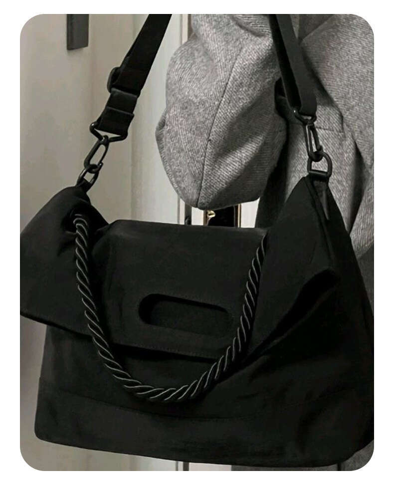 2025 Large Capacity Crossbody Korean Style College Trend Fashion Shoulder Solid Color Nylon Simple Thick Strap Bag