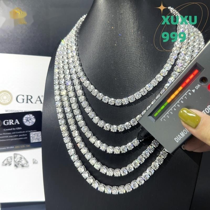 OACOCA Pass Diamond Test 2MM 3MM 4MM 5MM 6.5MM S925 Silver Moissanite Chain Women Men Necklace Moissanite Tennis Chain