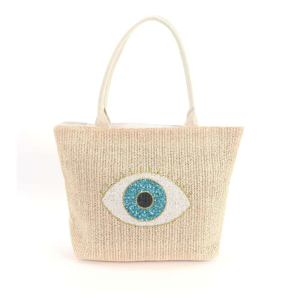 New Canvas Fashion Beach Niche Embroidered Eye Handheld Paper Straw Large Capacity Crossbody Bag