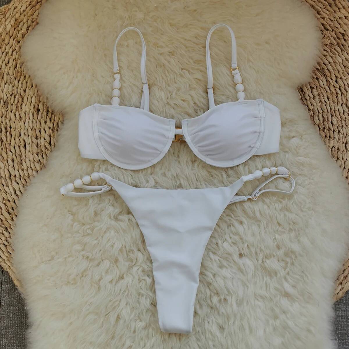 2025 Sexy Pink Bikini Set with Beaded Straps Perfect for Beachwear Pool Parties Special Ocns Stand Out This Summer