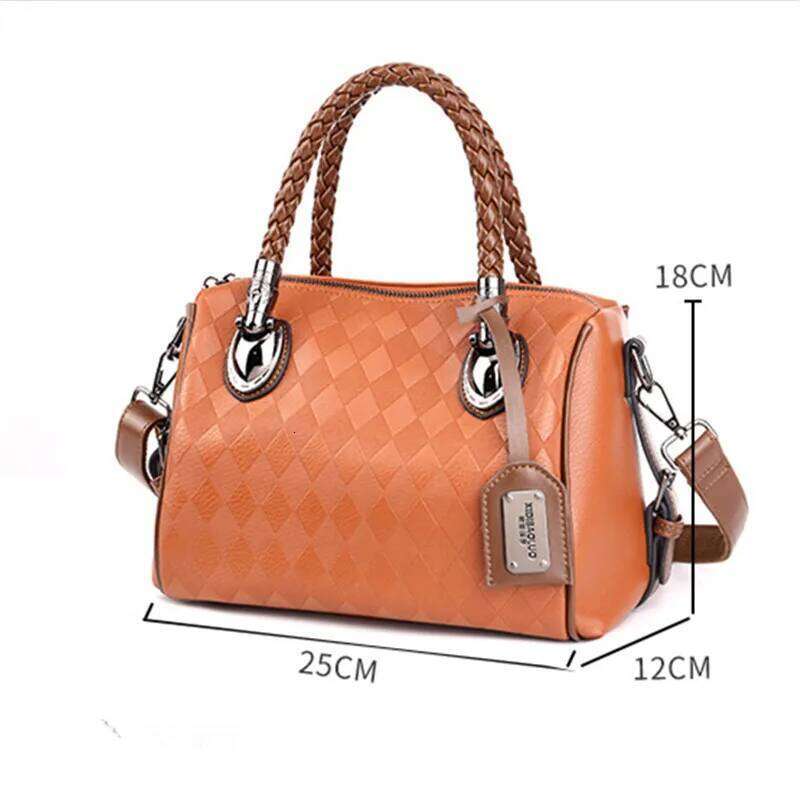 Woven Women's Handbag With Wallet 2024 Vintage European And American Checkered Women Shoulder Bag Large Capacity Boston Lady Bag