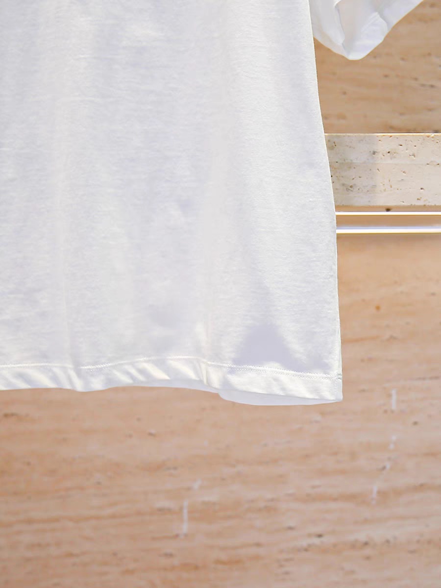 Women's Round Neck White Tshirt Shoulder Beading Diamond Flower Decoration T-Shirt Simple Lady Short Sleeve Tee Top