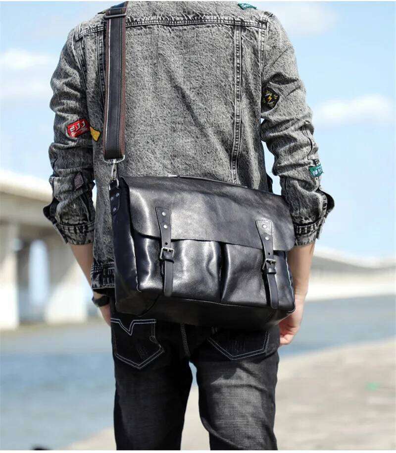 Fashion high-quality genuine leather men's briefcase business natural real cowhide handbag black laptop messenger bags