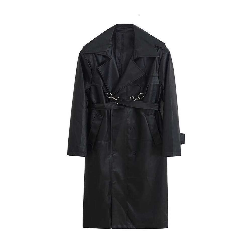 Lautaro-Long PU Leather Trench Coat for Women, Oversized, Double Breasted, Loose, Designer Clothes, Black, Brown, Spring