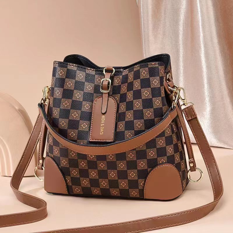 Hot Selling New Exquisite Women's Bagpu Plaid Bucket Large Capacity Shoulder Crossbody Bag Ladies Bags