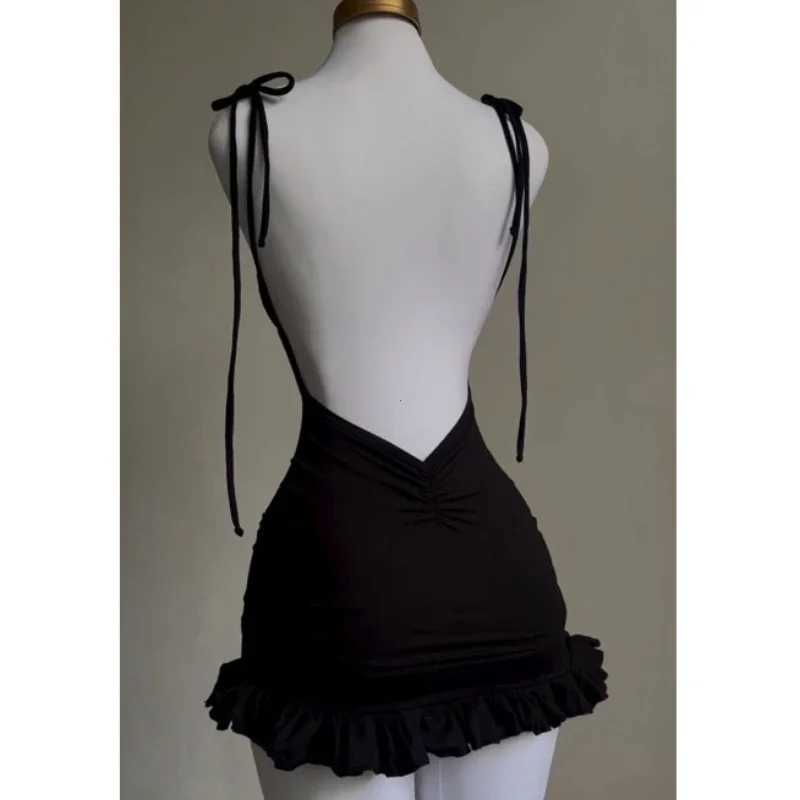 Summer Sexy Mini Dress Women Sleeveless Streetwear Strap Backless Bodycon Folds Split Dress Party Club Elegant A-LINE Dresses XJ250610