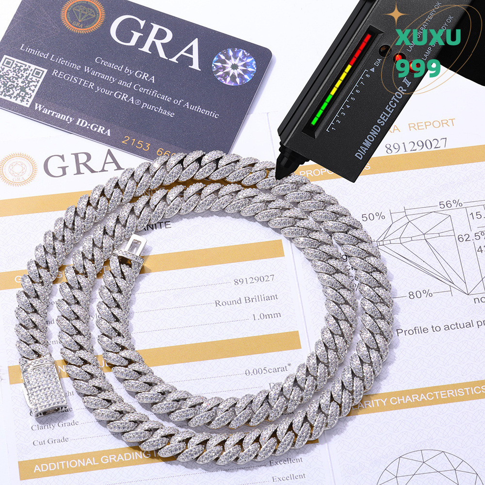 Hip Hop S925 Silver Moissanite Necklace 10mm Bubble Cuban Chain Brand Personality Necklace OACOCA