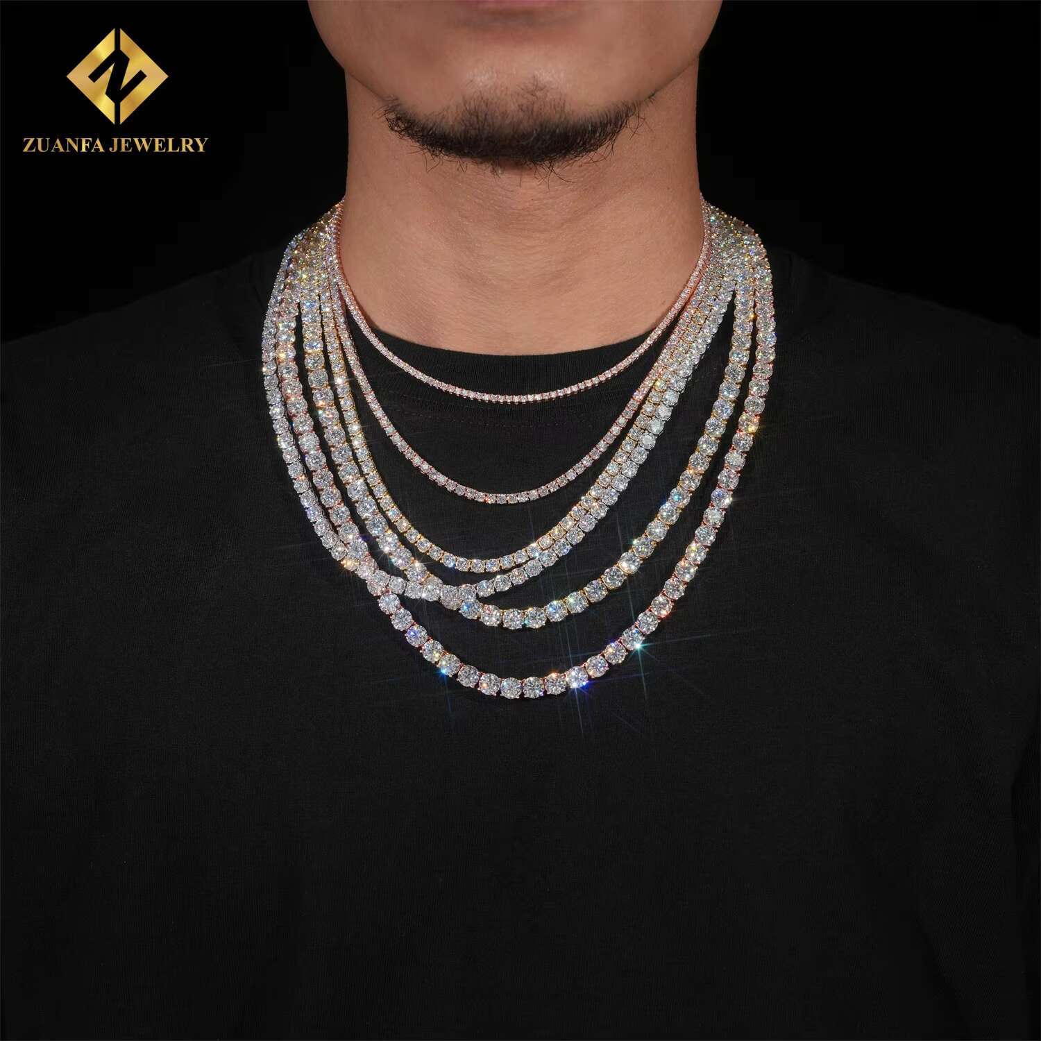 Fast Shipping 6.5mm Moissanite Diamond Tennis Necklace Solid 925 Silver Iced Out Moissanite Hip Hop Jewelry Unisex
