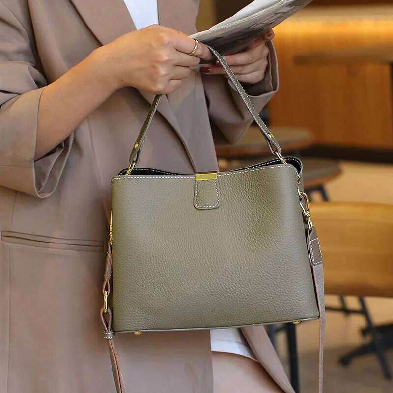 Genuine Leather Women's Designer Bucket Handbags High Quality Cowhide Women Shoulder Bag Fashion Crossbody Bags