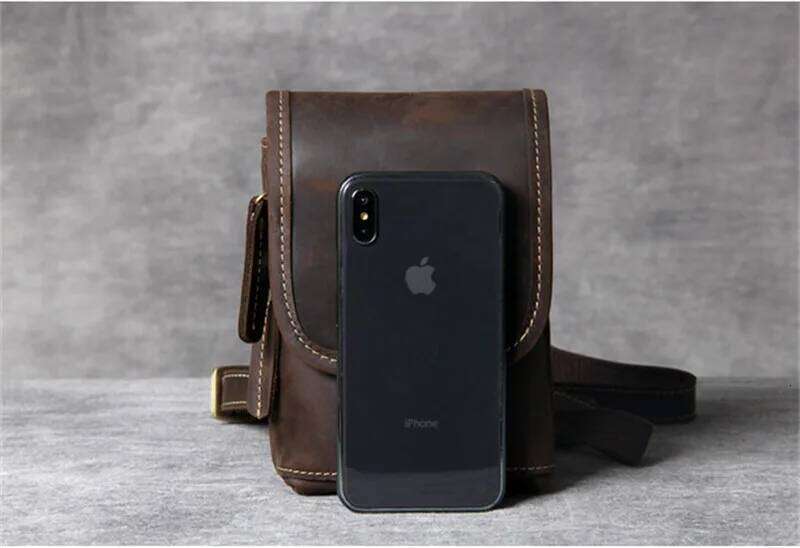 High quality simple crazy horse cowhide men's messenger casual vintage genuine leather small shoulder phone belt bag