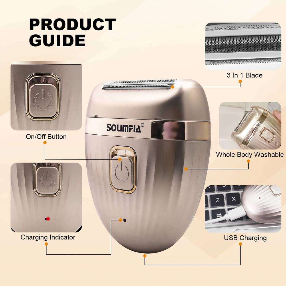 Solimpia Rechargeable electric female razor facial leg bikini trimmer hair remover body lady shaver for women wet & dry