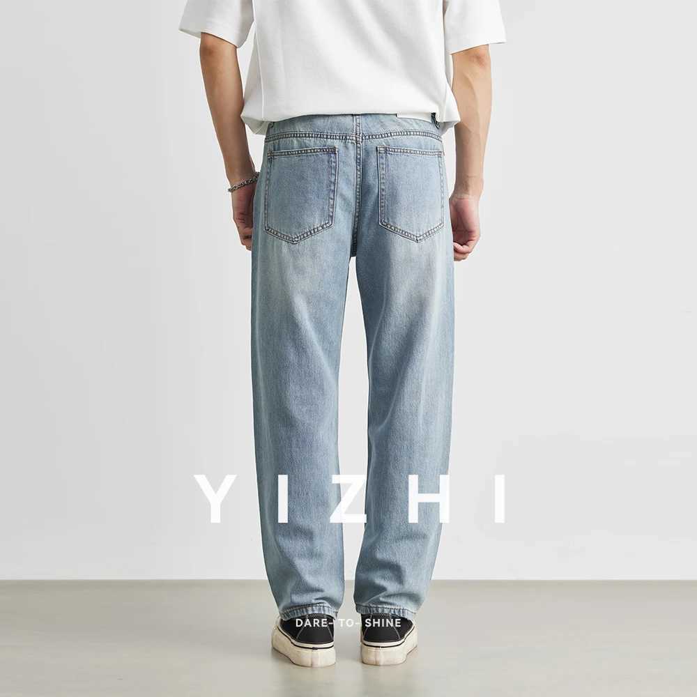 Mens Straight Jeans 2025 Summer New Thin Denim Trousers Casual Loose Outdoor Wide-leg Pants Fashion Nine-point Pants 28-36 M250610