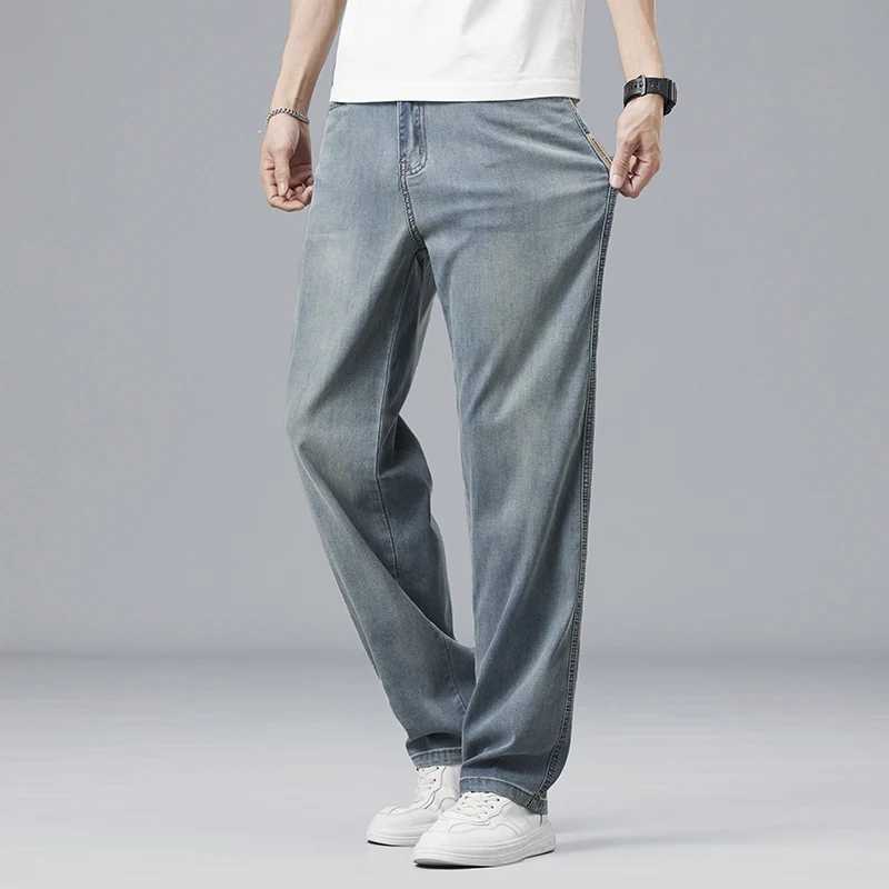 Summer Ultra-thin Lyocell Mens Jeans Drape Soft Fabric Loose Straight Casual Denim Pants Elastic Ice Silk Male Trousers M250610