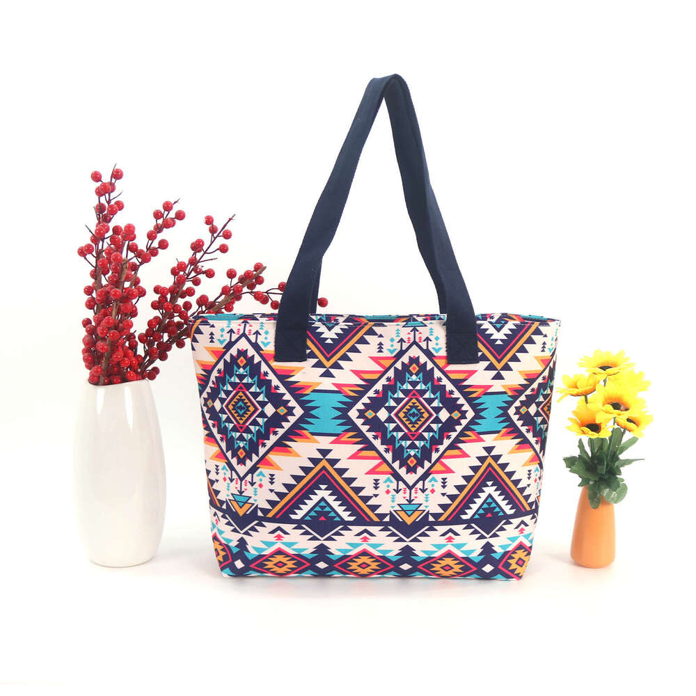 Bohemian Single Shoulder Canvas Large Capacity Gold Stamping Printed Handbag Ethnic Style Tutoring Bag