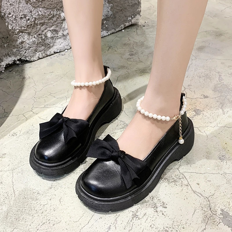 Fashion Mary Jane Shoes Women 2024 Spring/summer Pearl Bow Single Shoe Chunky Heel Small Leather Shoes 250603