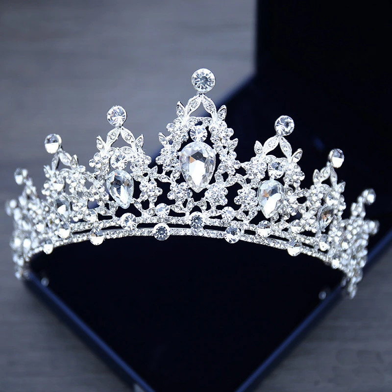 Wedding Hair Tiara Crystal Bridal Tiara Crown Silver Color Diadem Veil Tiaras Wedding Hair Accessories Headpieces Head Jewelry 250610