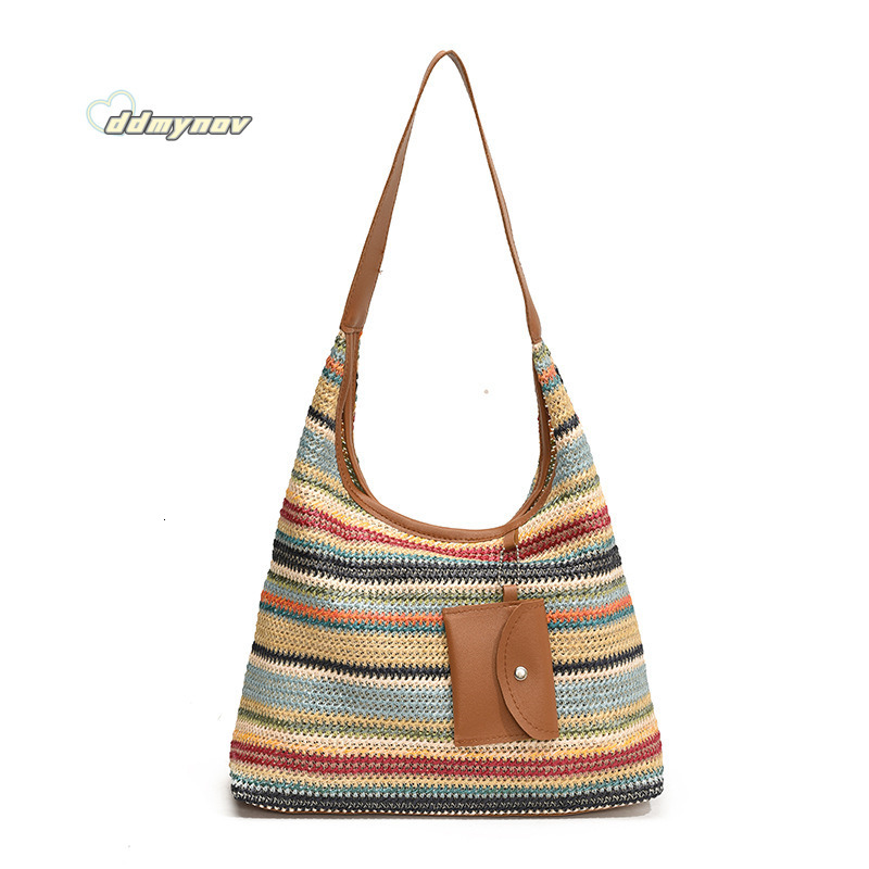 Large Capacity Handwoven 2024 New Fashion Commuter Tote Ins Vacation Beach Bag for Women ddmynov