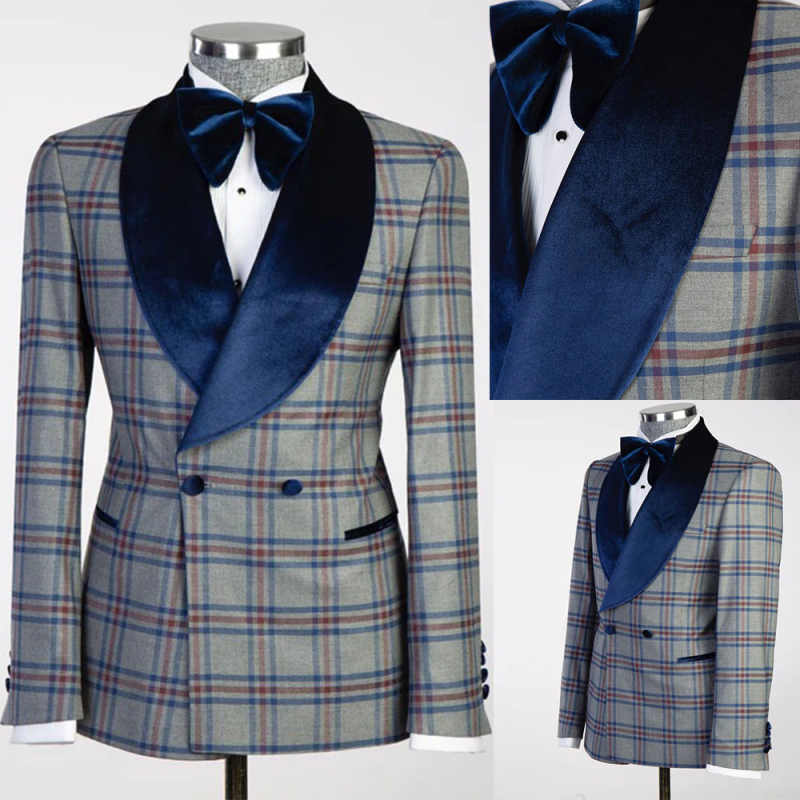 Vintage Check Wedding Tuxedos 1 Piece Set Jacket Double Breasted Men Suit Classic Fit Groom Wear Party Evening Suits Customized