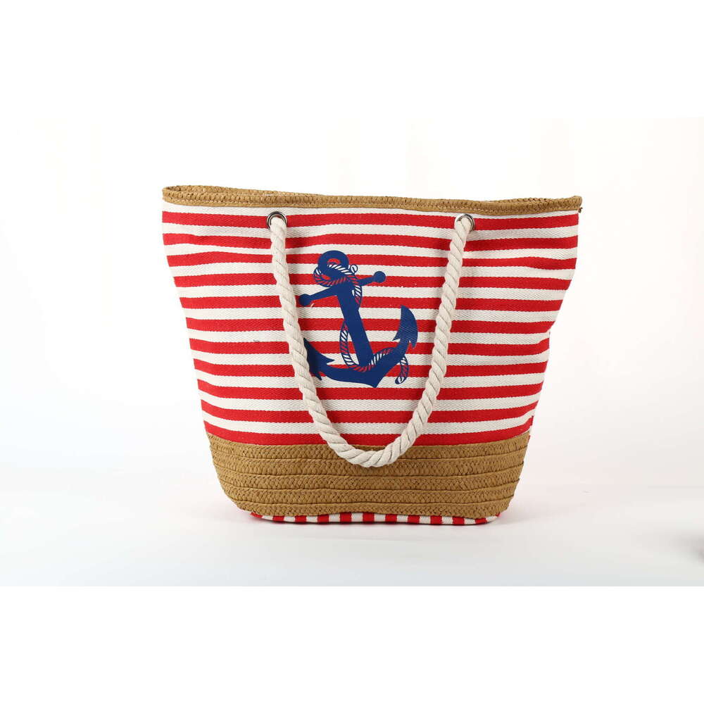 Casual Style Beach Single Canvas Classic Fashion Striped Shoulder Large Capacity Shopping Bag