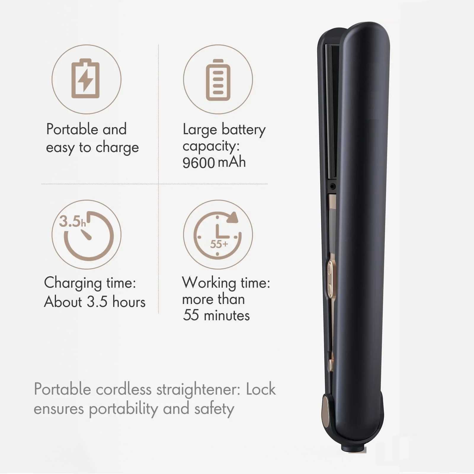Wireless Portable Type-C Hair Straightener and Curler for Instant Styling Perfect Travel and Dorm Use Gift W250610