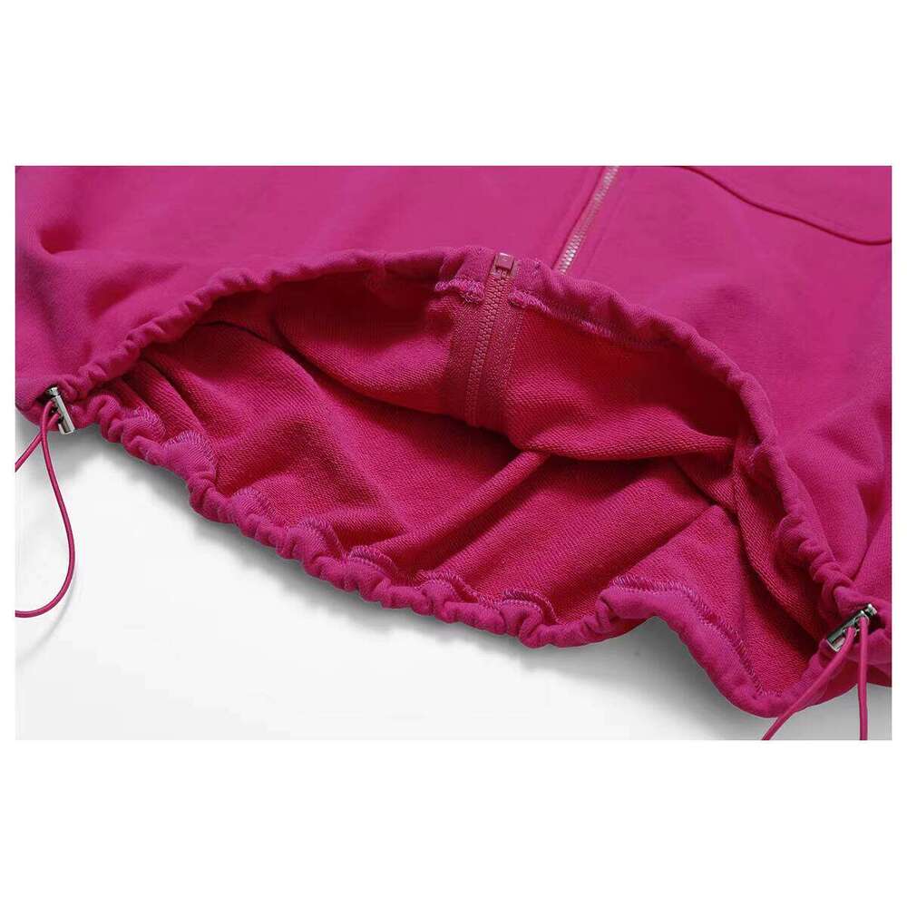 Cotton Sportswear Outdoor Sports Running Jacket High Collar Hoodie Women Drawstring Hem Short Yoga Top Sweatshirt